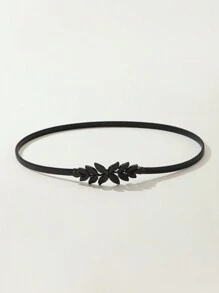 1pc Women's Double Leaf Buckle Elastic Cinch Waist Belt, Adjustable Waist Belt Suitable For Summer Everyday Use, Christmas Gift Summer, School Fall, Autumn, Halloween - Gun Black - View 3