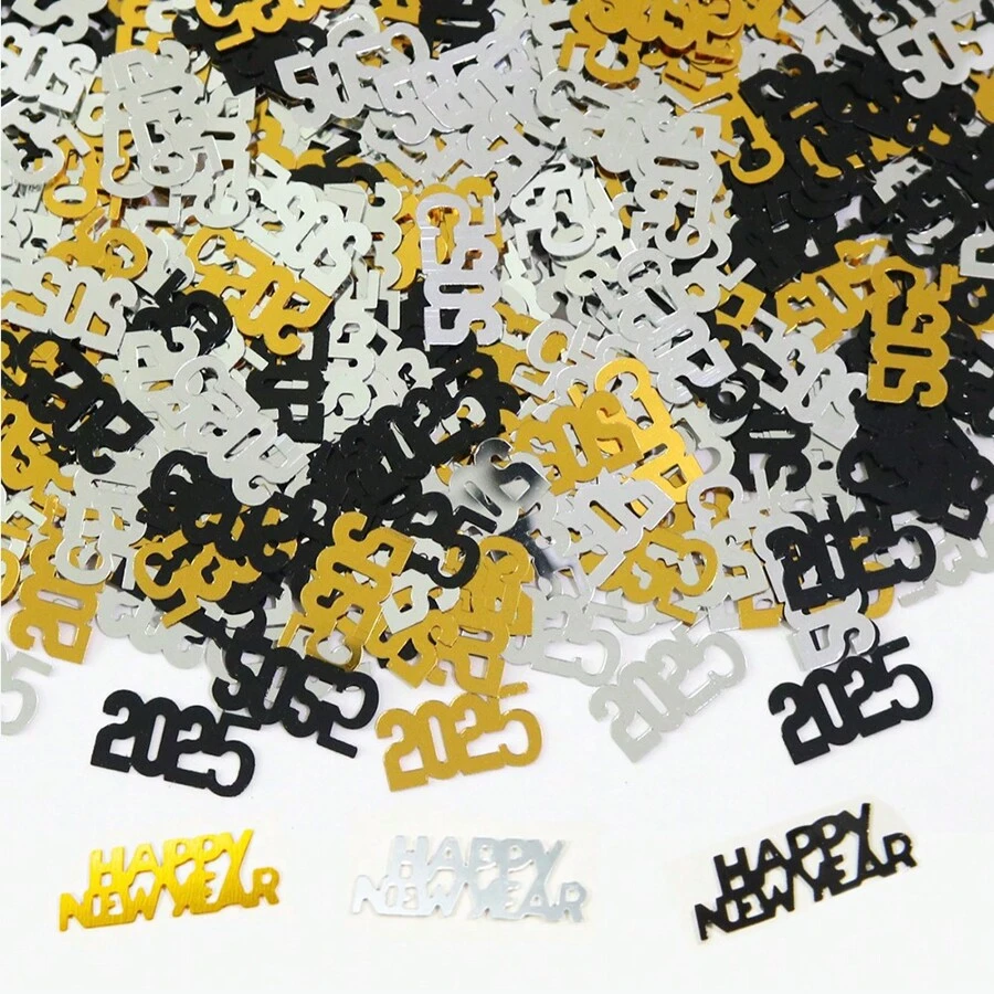 15g 2025 Szczęśliwego Nowego Roku Konfetti Eleganckie Czarne Złote Srebrne Konfetti Kolor Wesoła Atmosfera Imprezy Dekoracje Na Święta