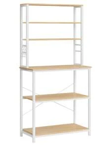 VASAGLE Coffee Bar, 31.5 Inches Baker's Rack For Kitchen With Storage, 6-Tier Kitchen Shelves With 6 Hooks, Microwave Stand, Industrial, Oak Colour And White - Màu be - Xem 10