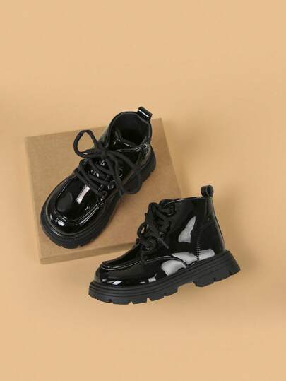 女童 PU 皮革中筒靴，休闲时尚步行靴，舒适中帮儿童靴，拉链设计，轻便平底靴，适合室内和室外，适合秋冬季、日常活动、派对