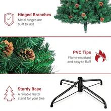 6FT Pre-Lit Artificial Christmas Tree W/ Pine Cones Holiday Party PVC Stand Tree - 1 - Xem 5