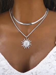 1 件夏日太阳脸和蛇链双层项链 - 金黃色 - 查看 9