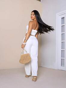 Women's Tailored Cropped Set And Strapless Pants With Elegant Cup New Release - 白色 - 查看 2