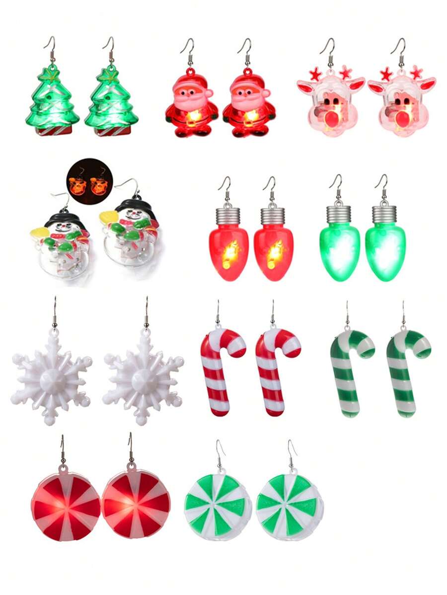 1pair Christmas Themed Creative Acrylic Light Bulb Shaped Glowing Red Earrings - Multicolor - View 1