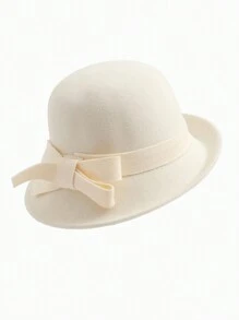 1 stuk effen dameshoed met strik, elegante retro, casual chique, modieuze fietshoed, geschikt voor wandelen in de buitenlucht, reizen, feesten, optredens, dagelijks gebruik, warm en winddicht, vintage bolhoed, Europese en Amerikaanse stijl, winter