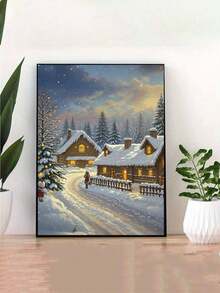 5D DIY 钻石画套装圣诞小镇，全钻圆形钻石十字绣套装，家居装饰艺术，礼物 - 白色 - 查看 5