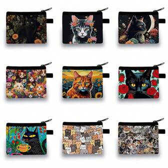 1PC Cat Polyester Fiber Simple Zipper Closure Card Bag Suitable For Daily Outdoor And Home Use Anime Birthday Christmas Gifts Gift Thanksgiving For Women Wallet Mini Wallet Purse Wallet Coin Wallet