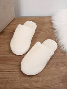 Dép đi trong nhà mềm mại giữ nhiệt cho nữ, dép đi trong phòng ngủ bằng lông ấm áp chống trượt, màu trơn, mùa thu/đông - trắng - Xem 5