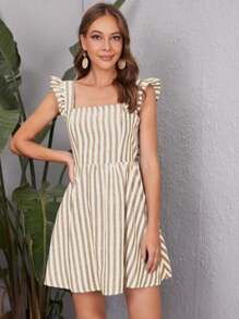 Women's Short Striped Casual Party Fresh Youth Dress - 米色 - 查看 2