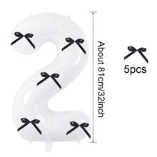 Globos de números de 32 pulgadas de 0 a 9 en blanco con lazo negro, globo de números digital para decoraciones de fiestas de cumpleaños, suministros de celebración, globo de número de helio de foil para bodas y aniversarios