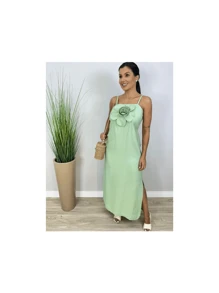 BEAUTIFUL LONG DRESS WITH FLOWERS AND STRAPS - 綠色 - 查看 3