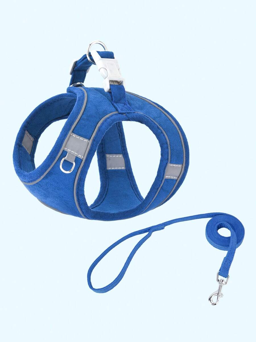 1pc Reflective Soft Suede Step In Harness+Leash Set Adjustable Dog