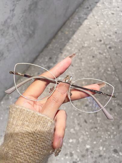 金属框架眼镜 透明镜片 非常适合阅读、游戏、电视和电话 透明眼镜配件，女士学校眼镜配件