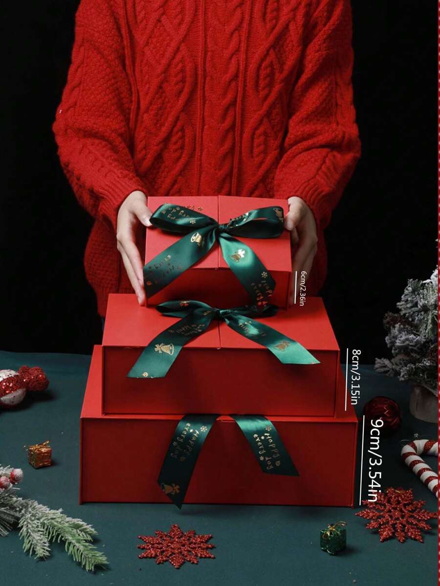 1 pezzo Scatola regalo di Natale, Set regalo di sciarpa rossa a doppio strato, Scatola regalo di Natale per caramelle, calze, Natale, San Valentino, Ringraziamento, scatola regalo per feste holiday