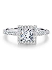 1 件华丽优雅 S925&925 纯银四爪方形锆石戒指女士舞会结婚周年纪念戒指女友生日礼物精美珠宝 - 正方形戒指 - 查看 7