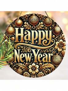 Happy New Year Festival Wooden Sign 2025 Happy New Year 2D Flat Relief Effect Round Sign For Front Door Wall Hanging Decor, Party Decorations, Colorful Hot Air Fireworks Pattern Design, Couple Gift, Happy New Year Gift, Party Supplies - Multicolor - View 17