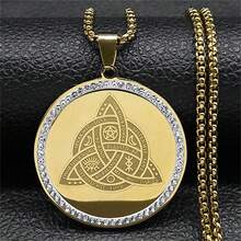 Dây chuyền Witch Trinity Knot dành cho nam nữ bằng thép không gỉ màu vàng/bạc đính đá Witchcraft Celtic Irish Chain Jewelry Collar - vòng cổ - Xem 1