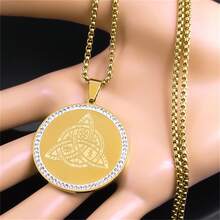 Dây chuyền Witch Trinity Knot dành cho nam nữ bằng thép không gỉ màu vàng/bạc đính đá Witchcraft Celtic Irish Chain Jewelry Collar - vòng cổ - Xem 3
