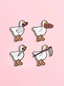 1 件创意卡通金属英文字母几何鸭子形状学生儿童胸针派对日常佩戴礼物送朋友 - 彩色 - 查看 7