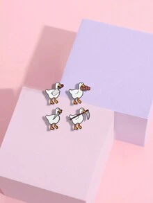 1 件创意卡通金属英文字母几何鸭子形状学生儿童胸针派对日常佩戴礼物送朋友 - 彩色 - 查看 5