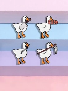 1 件创意卡通金属英文字母几何鸭子形状学生儿童胸针派对日常佩戴礼物送朋友 - 彩色 - 查看 3