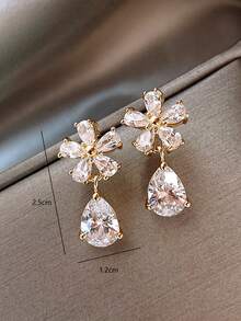 1 对时尚水晶镶嵌水滴花耳环，复古精致耳钉，礼物