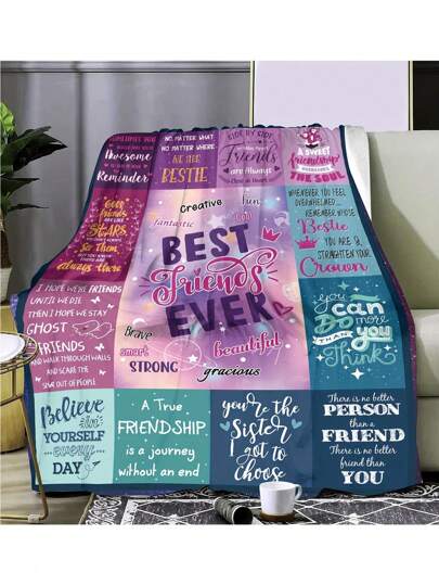 1 Peça Manta Flanelada Macia, Grossa e Antibacteriana com Estampa de Letras, Ideal como Presente para Irmã, Melhor Amiga, Presente de Aniversário, Adequada para Sofá, Cama, Sala de Estar, Viagens, Escritório, Soneca, Ar-condicionado, Colcha, Ótima para Uso Diário, Aniversário, Feriados o Ano Todo