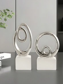 1 Paar hochwertige keramische asymmetrische Dekorationen, in Platin-/Silberfarben erhältlich, geeignet für Restaurant, Büro und Zuhause