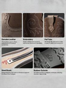 Men's Steel Toe Cowboy Boots: Western Square Toe Leather Work Boots With Hazard Protection For Construction And Farming - 深棕色 - 查看 2