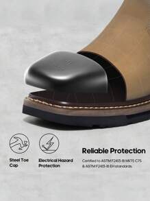 Men's Steel Toe Cowboy Boots: Western Square Toe Leather Work Boots With Hazard Protection For Construction And Farming - 深棕色 - 查看 4