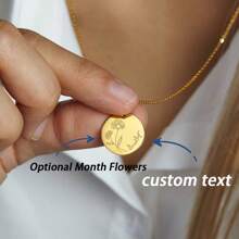 Spersonalizowany naszyjnik ze stali nierdzewnej Birthflower & Birthday Month Disc, elegancki naszyjnik łańcuszkowy na prezent dla kobiet, matek, dziewczyn, najlepszych przyjaciółek