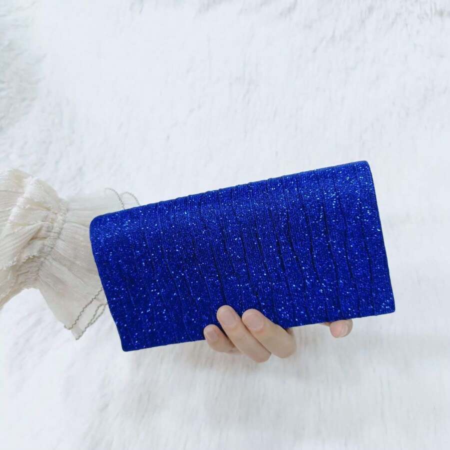 Sparkly Party Bag With Chain Strap Can Be Carried By Hand Or Over The Shoulder - Royal Blue - View 1