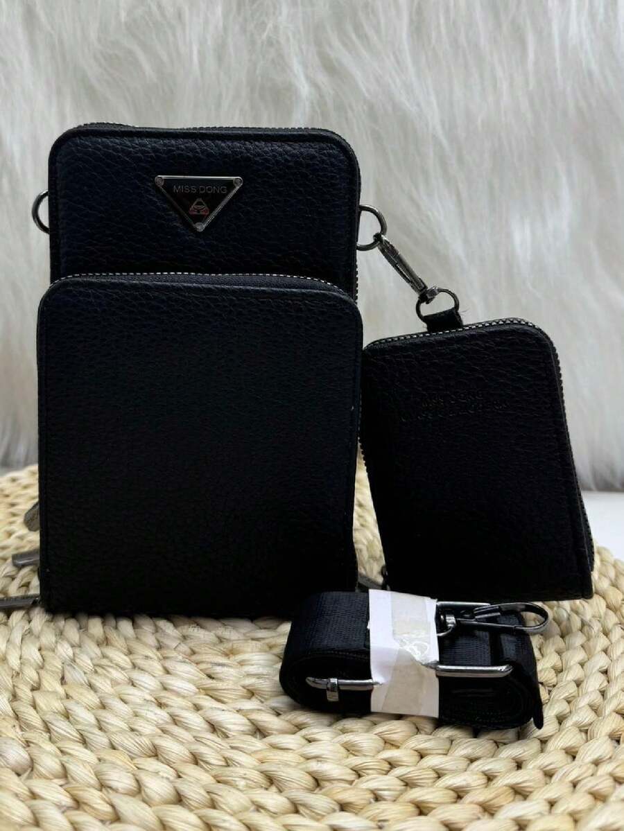 Women's Crossbody. Bag Model For Card And Cell Phone Holder Small Wallet Model - Medium Spacious With 3 Zipper Compartments And Detachable Straps - Adjustable - màu đen - Xem 1