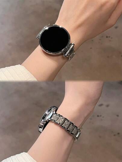 Correa de reloj de metal con cristales de 18mm, 20mm y 22mm de diseño asimétrico - Elegante repuesto para Galaxy Watch 6 5 4 de 40mm y 44mm, Galaxy Watch 5 Pro, Galaxy Active 2, Watch 6 4, compatible con Huawei GT5 GT4 GT3 GT2 Pro - Diseño cómodo y unisex para hombres y mujeres