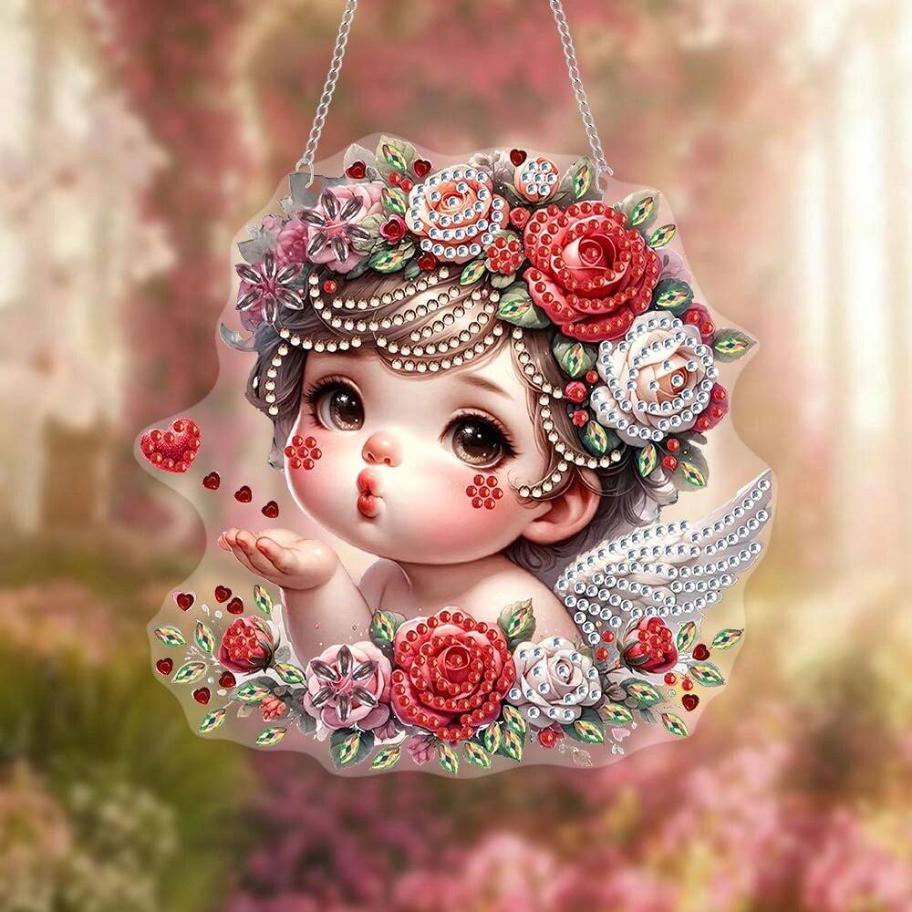1pc Cute Angel Fairy Floral Style Hanging Tag, Creative 2D Acrylic