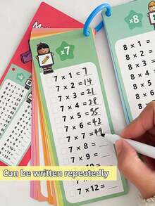 可重复使用的数学游戏卡 - 加法、减法、乘法和除法学习卡，配有可擦除笔，非常适合早期学习和技能发展 - 多色 - 查看 12
