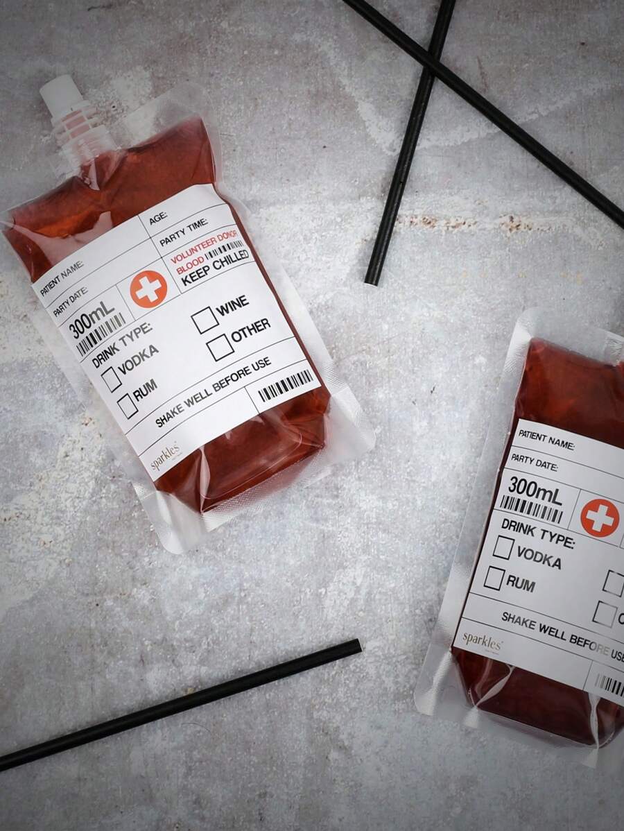 5pcs/10pcs/20pcs Blood Bags For Drinks, 10 IV Bags For Halloween Party Decoration, Reusable Drink Pouch For Live Blood Of Theme Parties, Masquerade,Vampire,Zombie,Nurse Graduation Party Props Fall Autumn - Clear - View 1