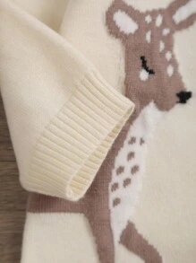 女婴针织长袖鹿图案连体衣