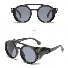 Gafas de estilo vintage de moda Steampunk resistentes al viento para montañismo, con montura redonda, gafas retro para hombres y mujeres con gafas laterales, ideales para ciclismo, motociclismo, y actividades al aire libre como la playa, vacaciones y viajes. (Estuche de gafas no incluido)