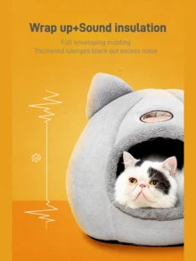 1PC Nhà cho chó ấm áp nửa kín trong mùa đông cộng với tổ cho thú cưng tròn bằng lông cừu Tổ cho mèo mới Tổ cho thú cưng dễ thương - Xám - Xem 5