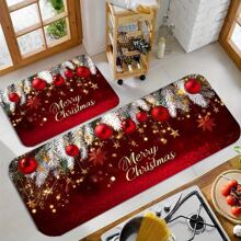 1/2pcs Christmas Kitchen Mat, Kitchen Entrance Rug, Upgraded Polyester Floor Mat, Holiday Season Pattern Printed Floor Mat, Bedside Rug, Non-Slip Laundry Room Floor Mat, Machine Washable Absorbent Door Mat, Suitable For Living Room And Laundry Room