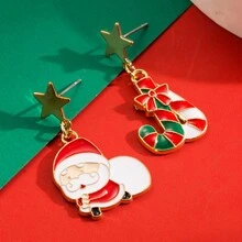 一对合金圣诞耳环，时尚百搭，蝴蝶结形手套，不对称银针，节日耳环 - 耳飾 - 查看 8