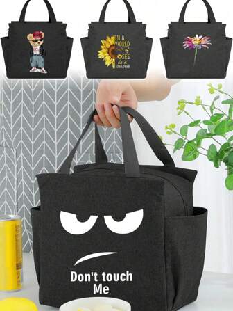 1pc Portable Polyester Lunch Bag, Cute Cartoon Cool Pattern Large Capacity Food Storage Bag For Picnic Back To School Lunch Kit School Stuff For School Lunch Box Bag Home Essentials Back To School Supplies Insulated Woman For Women Ladies Bag For School School Accessories