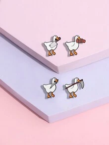 1 件创意卡通金属英文字母几何鸭子形状学生儿童胸针派对日常佩戴礼物送朋友 - 彩色 - 查看 4