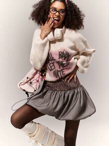 Letter&Heart Print Crew Neck Hollow Out Back Long Sleeve Knitted Sweater For Autumn&Winter - Apricot - View 6