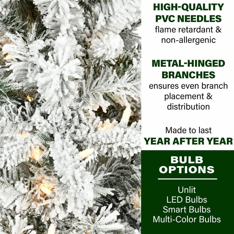 Fraser Hill Farm Slim Flocked Christmas Tree, 7.5 Feet Tall