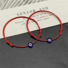 2pcs/Set Adjustable Turkish Evil Eye Bracelet, Korean Wax Rope Lucky Charm - Multicolor - View 9