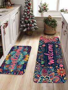 1PC/2PCS Thảm nhà bếp Farmhouse Memory Sponge, In họa tiết hoa cổ điển, Trang trí, Chào mừng, Thảm cửa ra vào chống trượt, Thảm sàn phòng ngủ phòng tắm nhà bếp, Trang trí nhà cửa, Thích hợp cho mọi mùa - Hồng - Xem 12