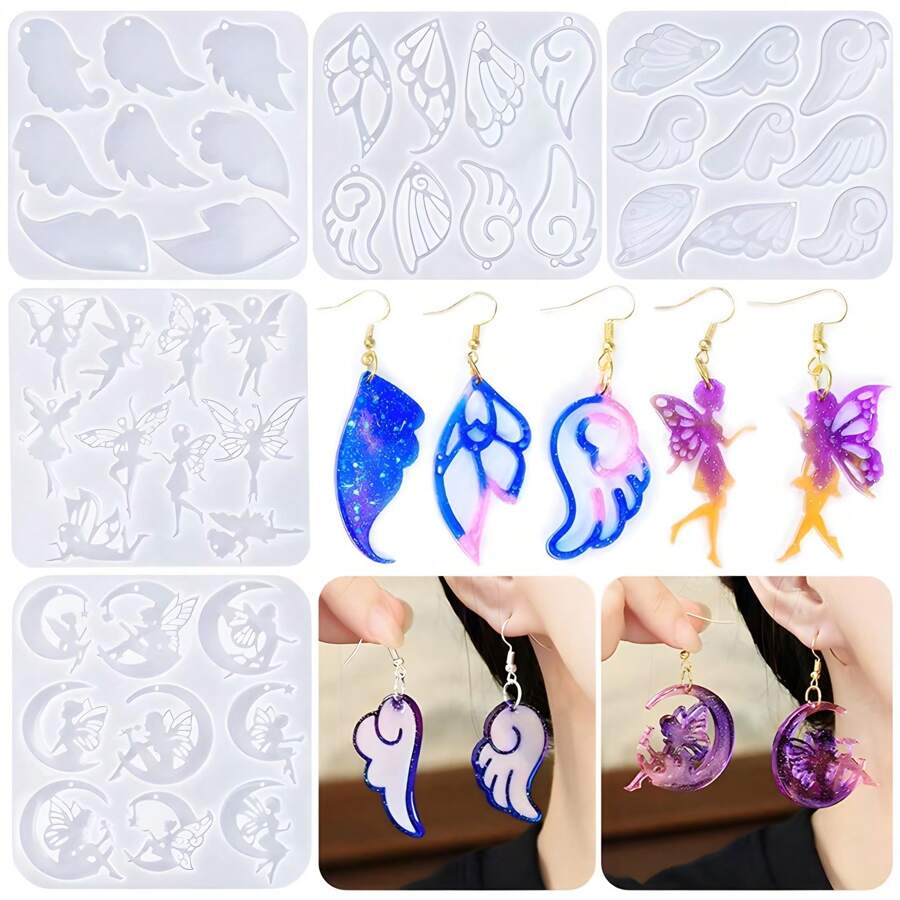 Stampi in resina a forma di ali d'angelo e silhouette di fatina lunare, stampi in silicone per realizzare gioielli in resina epossidica, art resin, ciondoli, collane, portachiavi, decorazioni a catena