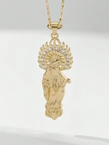 1 件欧式 14K 镀金圣母玛利亚吊坠项链，镶嵌方晶锆石，是送给朋友、爱人或自己的理想礼物，适合日常和节日佩戴 - 金黃色 - 查看 7